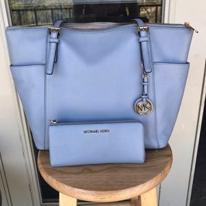 Michael Kors Powder Blue Jet Set Tote and Clutch